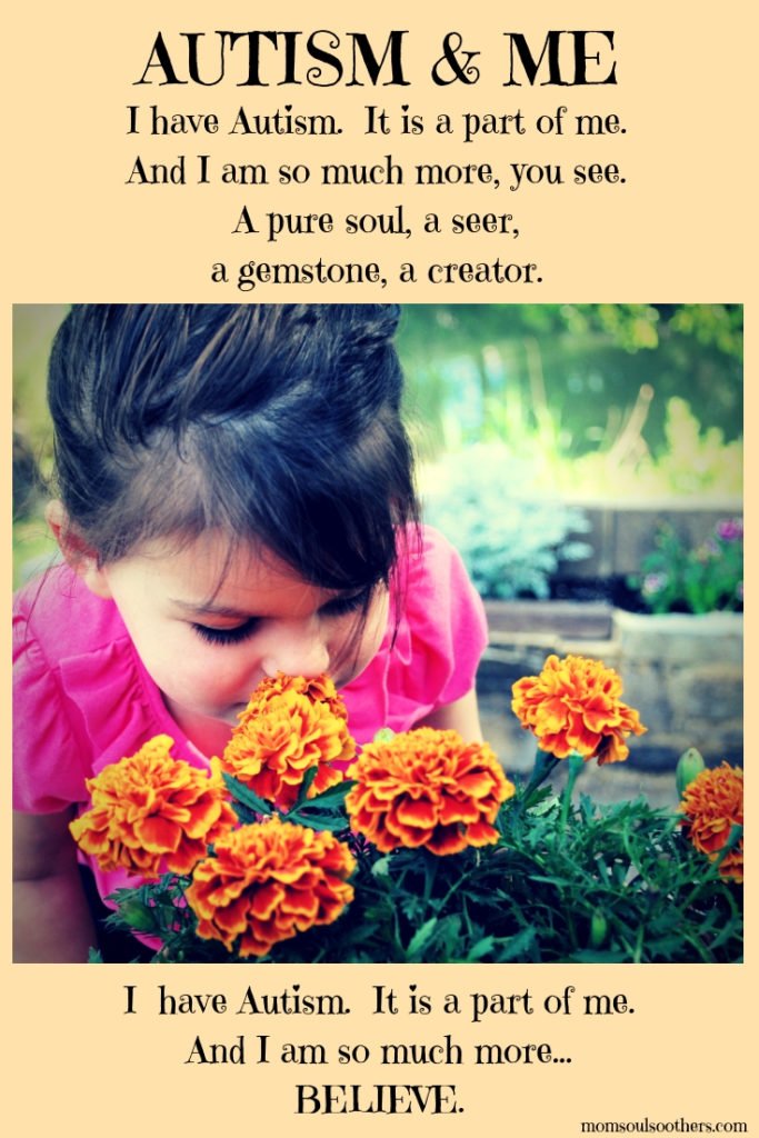 Autism & Me, a poem, a girl smelling marigolds