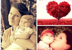 A mother and daughter and heart-shaped tree