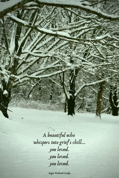 grief quote with winter trees...A beautiful echo whispers into grief's chill...you loved. you loved. you loved.