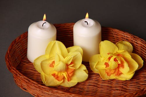 creative meditation with candlelight and flowers...