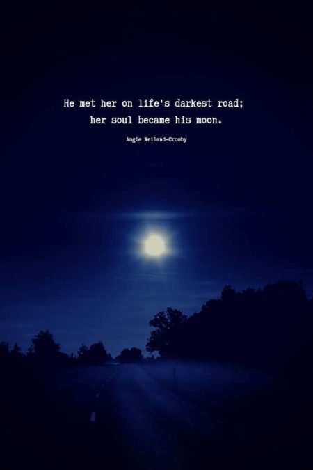 darkness quote | love quote | soul quote | a picture of nature with a dark road and a full moon...
