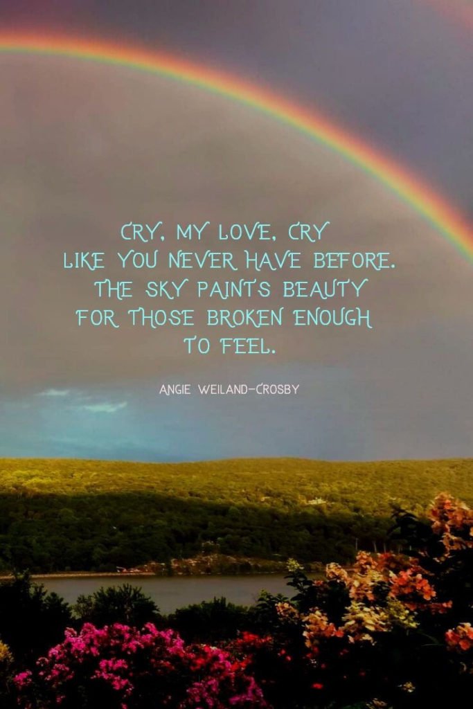 a quote about dealing with heartbreak | broken soul quote | self-love quote | a picture of nature with a rainbow, a garden, and river in the Hudson Valley, New York...