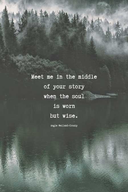 soulful quote with lake and misty trees...