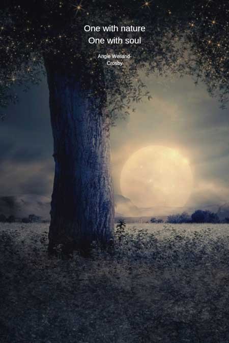 a soulful nature quote with a tree and a full moon...