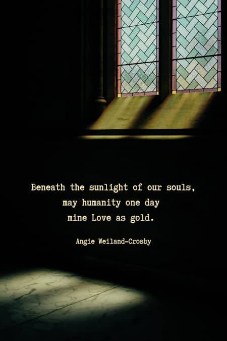 humanity quote with a stained glass window and sunlight...