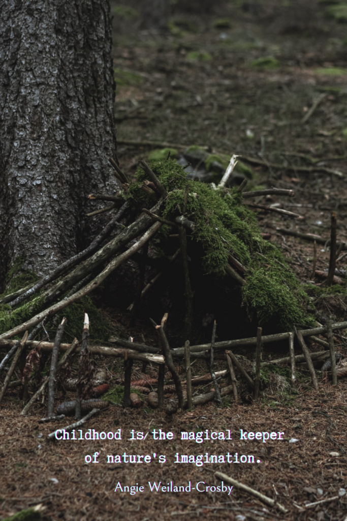 nature quote about childhood with a forest in Italy and a magical tree hut, photo by Eberhard Grossgasteiger...