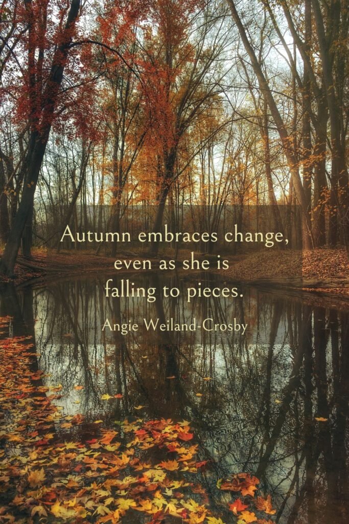 inspirational autumn quote with leaves falling...