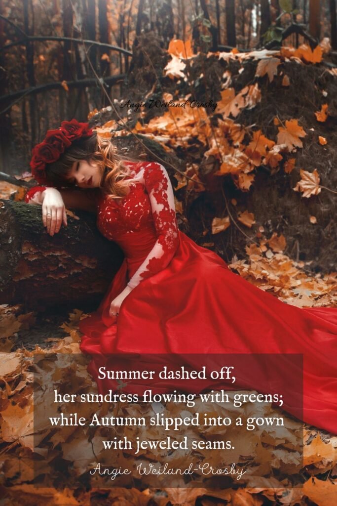 Summer to Fall Quote | Nature Picture of Autumn Falling and a Nature Girl by Alice Alinari